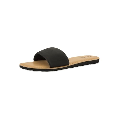 Image of Volcom Women's Simple Slide Sandals - Cushioned Synthetic Leather Strap Slides With Padded Footbed