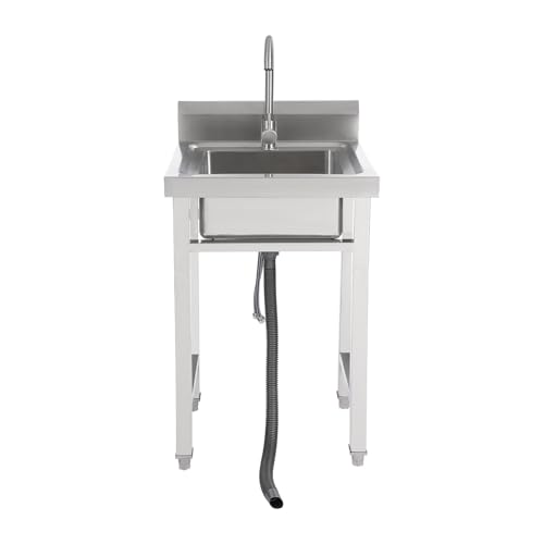 Fregadero de Cocina Independiente Comercial Fregadero de Cocina Fregadero de Cocina de Acero Inoxidable con Agujero Comercial Multiusos Grifo para Lavandería, Garaje, Interior y Exterior