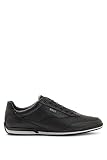 BOSS Herren Saturn Lowp Lowtop Sneakers aus genarbtem Leder mit Perforierungen Schwarz 43 Größe 43
