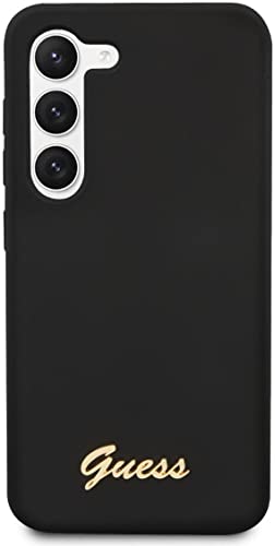 Guess GUHCS23MSLSMK Coque en Silicone pour Samsung S23+ S916 Noir avec Logo doré