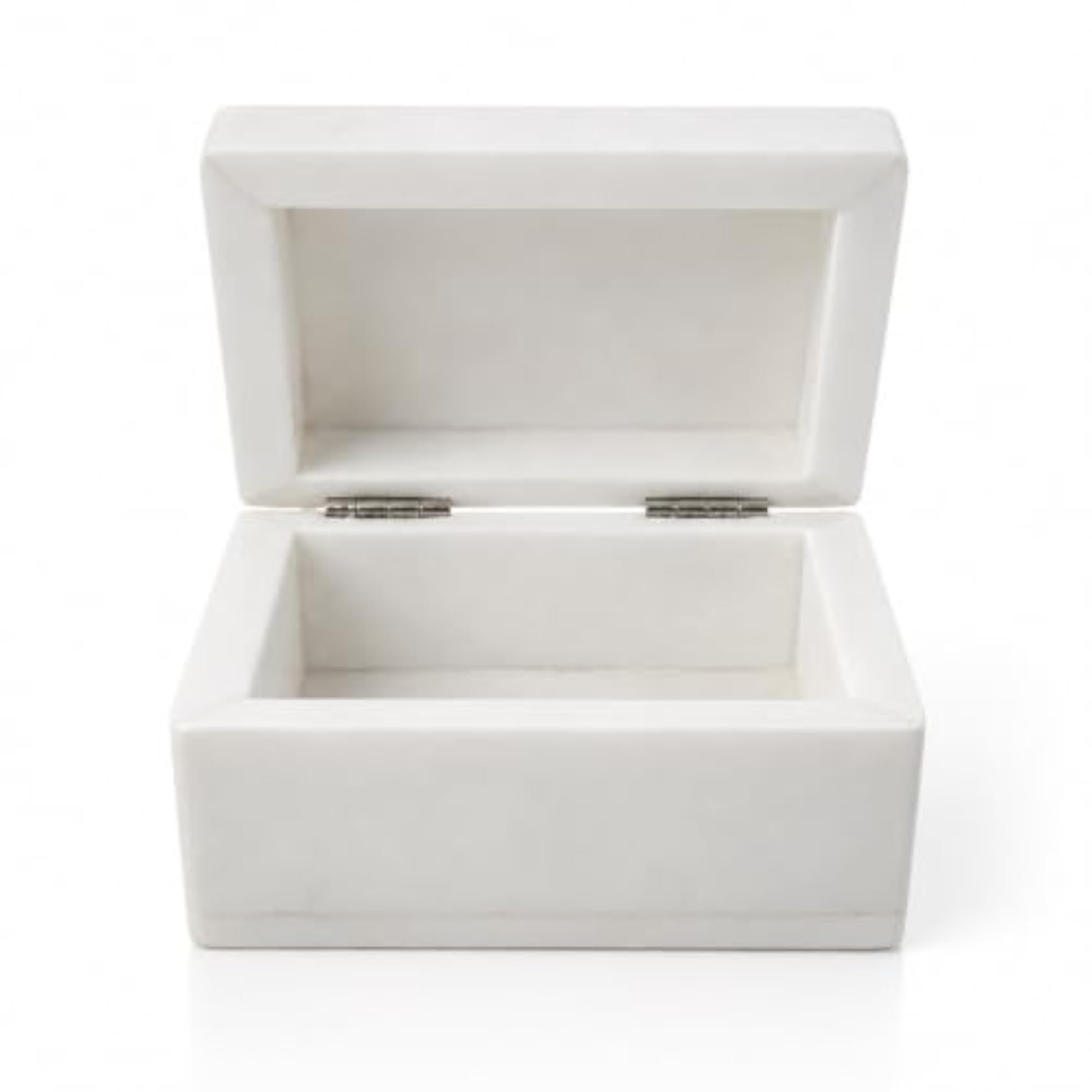 Hand Carved White Marble Jewellery Box with Hinged Lid