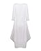 Jacansi Women Boho Beach Party Plain Cotton Linen High Low Hem Kaftan Dress (04-White, XL)