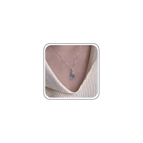 Inateannal Collier Pendentif Goutte Bleu Vintage Collier Ras De Cou En Cristal Argent Chaîne Collier Goutte Pierre De Lune Collier Chaîne Pierre De Lune...