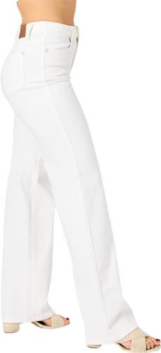 Judy Blue Women's High-Rise Braided Waistband White Wide Leg Jeans 88781 (US, Numeric, 24, Plus, Regular, White)3