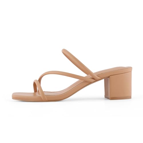 Image of Shoe'N Tale Strappy Heels For Women Low Chunky Block Heel Heeled Sandals Square Open Toe Slip On Slides Mules