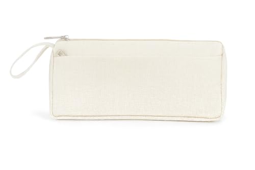 Estojo Organizador Escolar em Tecido – Modelo Retangular com Zíper, Capacidade Ampliada para Materiais (Bege)