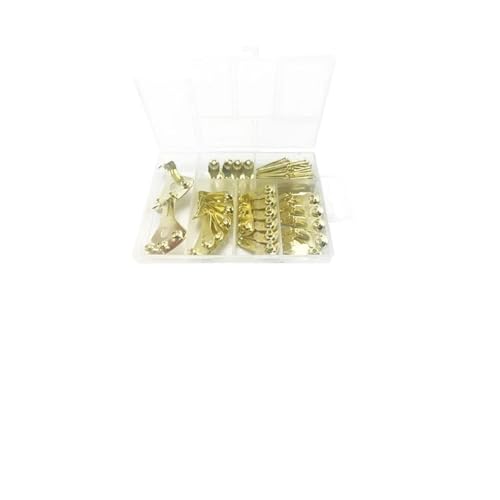 Image of 130pcs /Set Picture Hangers Photo Frame Hanging Hooks Kit with Nails Hardware for Wall Heavy Painting Tool 75lb. Gold