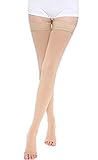 TOFLY Thigh High Compression Stockings, Opaque, Firm Support 20-30 mmHg Gradient Compression with Silicone Band, Open-Toe Compression Stockings, Treatment Swelling, Varicose Veins, Edema. Beige L