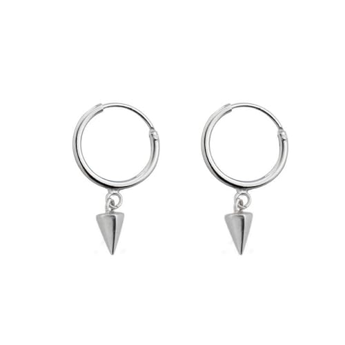 Punk Spike Tiny Dangle Hoop Earrings for Women Girls Men Sterling Silver Charms Hoops Cuff Cartilage Stud Tragus Helix Wrap Minimalist Geometric Earrings Dainty Hypoallergenic Fashion (Silver)