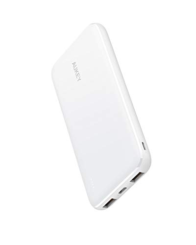 AUKEY USB C Power Bank 10000mAh Portable Charger Triple Outputs Battery Pack Compatible with iPhone 11/11 Pro/Xs/XS Max/XR, Samsung Galaxy Note 9 (White)