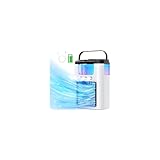 Mini Aire Acondicionado Portátil, Batería de 1200 mAh con Tanque de Agua de 600 ml, Función de Frío y Humidificación, 3 Modos, 7 Colores Luz sin Cable para Hogar Oficina