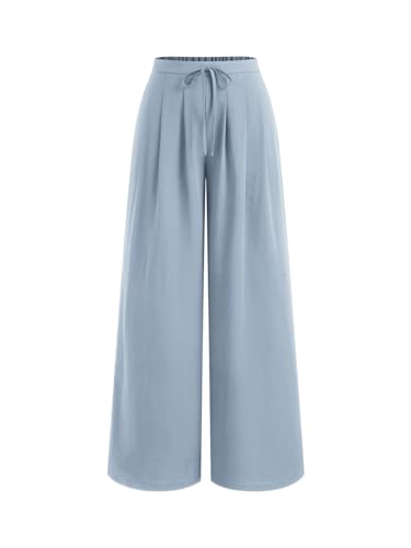 Image of CIDER Wide Leg Pants for Women Palazzo Drawsting Elastic High Waisted Knotted Pleated Comfy Casual Flowy Pants with Pockets