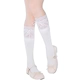 Fahoujs Frauen Weiche Knie Höhen Socken Schöne Spitzen Rüschen Bögen Mädchen Socken...