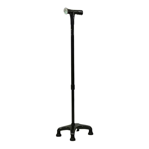 Agegracefully Medium CarbonQuad LaserStick – Carbon Fiber Quad Cane with Laser Cue, Metronome Beat, LED Light, Fall Alarm & Enhanced Stability Quad Base