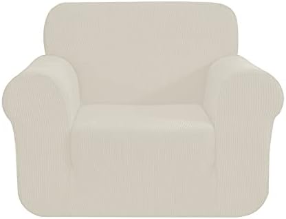 CHUN YI 1 Piece Jacquard Sofa Covers Stretch Fabric Settee cover Furniture Protector for Chair, 1 Seater Sofa Slipcover for Living Room, Checks Durable Spandex Fabric (Chair, Grey)
