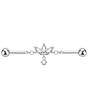 COCHARM 14g Lotus Flower Industrial Piercing Jewelry 38mm Length Dangle Industrial Bar Cute Silver Tone Surgical Steel Industrial Earring for Women