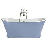 Hauteur: 69,5 cm Casa Padrino Baignoire en Fonte de Luxe Bleu Clair/Blanc 170 x 68 x H.69,5 cm - Baignoire autoportante courbée - Mobilier de Salle de Bain Baroque & Art Nouveau