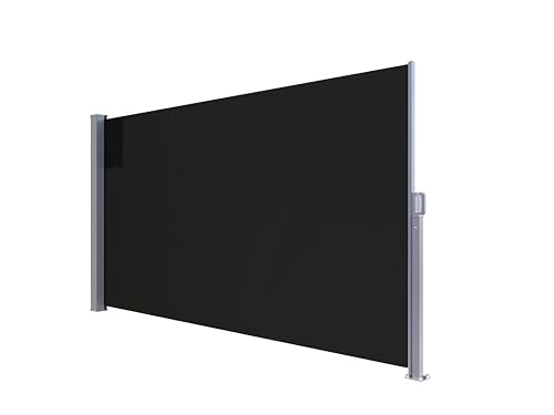 Seitenmarkise 200×350 cm – Ausziehbarer Sicht-, Wind- & Sonnenschutz, 280g/m² Polyester mit PU-Beschichtung, wasserabweisend, Anthrazit – Kassette aus Stahl-Home Trends®