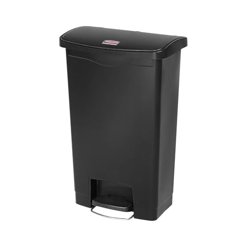 Rubbermaid Commercial Products Streamline Slim Step-On Plastic Trash Garbage Can, 13 Gallon, Black, Wastebasket with lid for Home/Kitchen/Hospital/Healthcare Facility