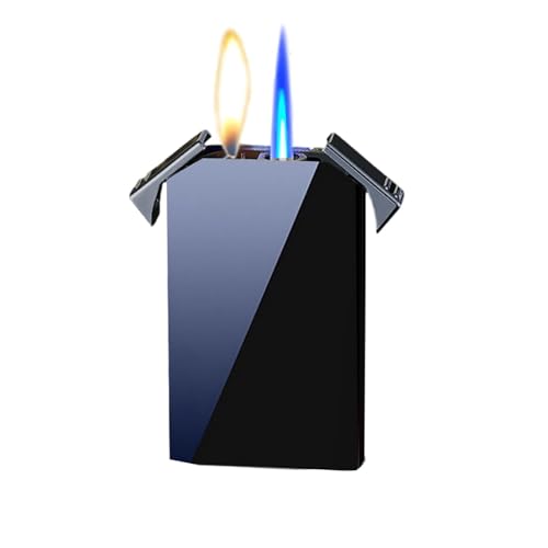 YHBNJIGW Encendedor metálico de Doble Llama y Doble Interruptor; Colorido, Resistente al Viento y Recargable, de butano. Ideal for Regalar.(Black)