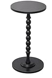Black Wooden Side Table Pedestal – 56 cm Tall | 28 cm Top & 30 cm Base | Modern Accent Table for Living Room, Bedroom, or Plant Stand