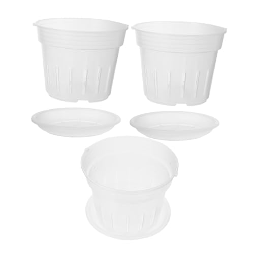 HANABASS 3Pcs Clear Orchid Pots with Drainage Holes Saucer Durable Plastic Slotted Nursery Planter for Butterfly Orchids for Home Office Garden Use