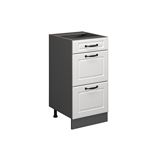 Vicco Küchenunterschrank R-Line, Weiß Landhaus/Anthrazit, 40 cm mit Schubladen, ohne Arbeitsplatte