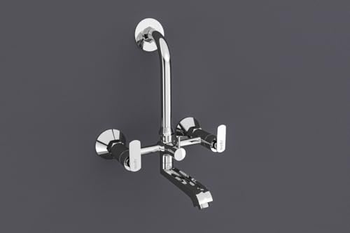 Image of GLOXY Premium 2 in 1 Wall Mixer for Bathroom with L Bend Provision for Overhead Shower Jet+ Lever with Brass Spindle Chrome Finish - Hot and Cold Water Mixer Tap for Bathroom - 10 Years Warranty