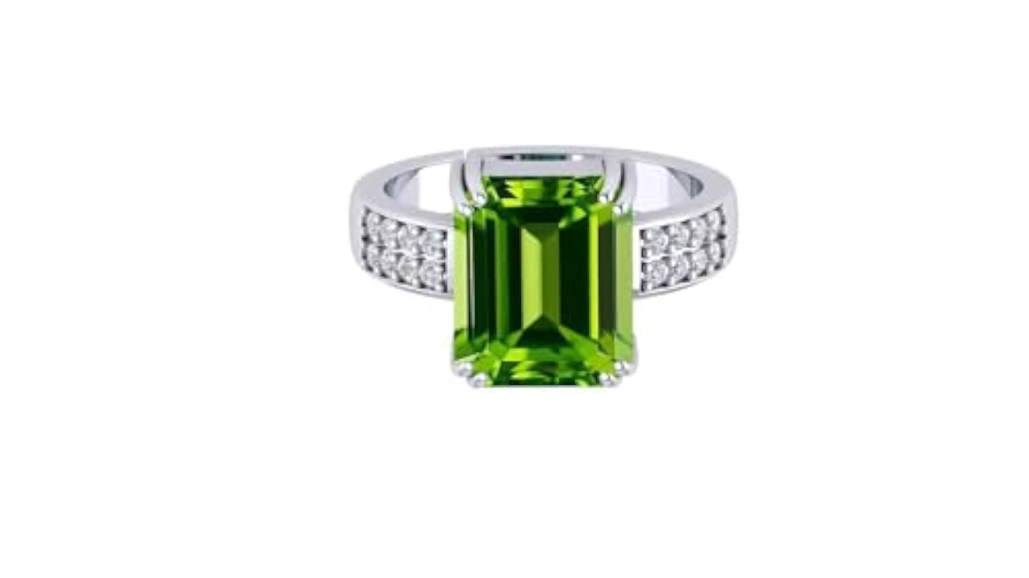 Natural Peridot Ring, 2.00 Carat Silver Plated, Adjustable
