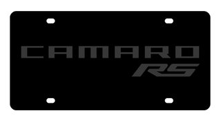 Plaque d'immatriculation Camaro RS : métal sérigraphié et acier noir