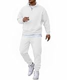COOFANDY Sweatsuits for Men Track Suits 2 Piece Set 1/4 Zip Sweatshirt Pullover Jogging Suits Casual Lounge Sets Outfits White