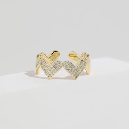 Bague coeur diamant ajustable femme argent large stackable - 3