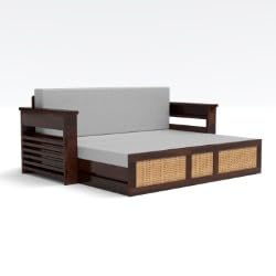 Image of Kunjal Furniture Solid Sheesham Wood Sofa Cum Bed with Storage for Living Room | Natural Finish | 3-Seater Convertible Sofa Bed | Handmade Wooden Furniture (Walnut, Modern)