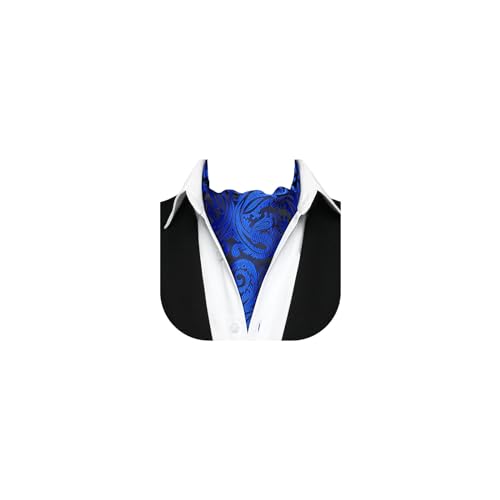 HISDERN Ascot Ties for Men Paisley Royal Blue Cravat Ties Jacquard Self Ascots Cravat Scarf Formal Wedding Party
