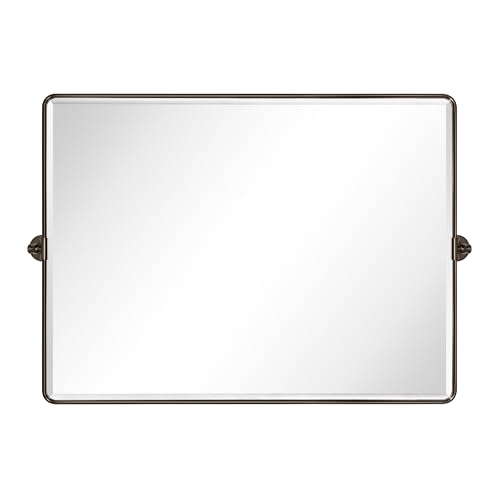 TEHOME Pivot Mirror Oil Rubbed Bronze Tilt Rectangle Bathroom Mirror Tilting Metal Framed Beveled Vanity Mirrors, Overall 23.9 x 24 inches (Mirrror 20 x 24 inches)