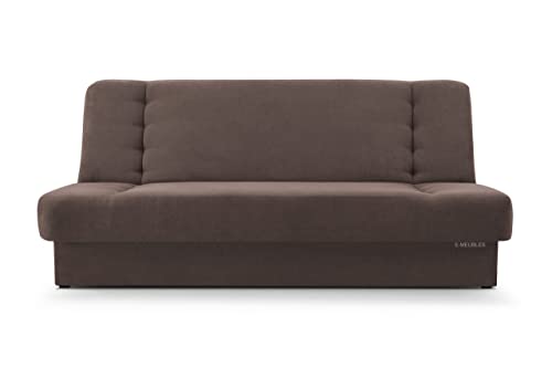 E-MEUBLES Canapé Convertible 3 Places avec Coffre – Clic-Clac avec Rangement | Banquette Lit BZ 2 Places – Sofa Bed en Tissu – Cyprus (Marron)