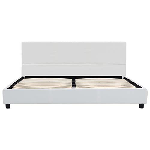 vidaXL Polsterbett mit Rückenlehne Bett Kunstlederbett Doppelbett Bettgestell Lattenrost Bettrahmen Schlafzimmerbett Weiß 120x200cm