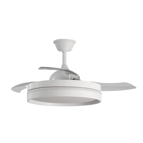 Ventilador de Techo con Luz LED 72W – Motor DC 32W Silencioso – Aspas Retráctiles – Blanco – 3 Tonos de Luz 3000K/4000K/6500K Dimable – Regulable con Mando y Temporizador - Ø108 cm (Blanco 5, 107 cm)