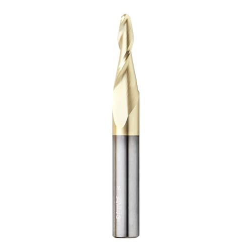 Image of Amana Tool Up Cut Spiral CNC Router Bits for 2D /3D Carving, ZrN Coated, 46285, 5 Deg Tapered Angle Ball Tip 1 /4 D x 1 /8 R x 1-3 /8 x 1 /2 Shank x 2 Fl