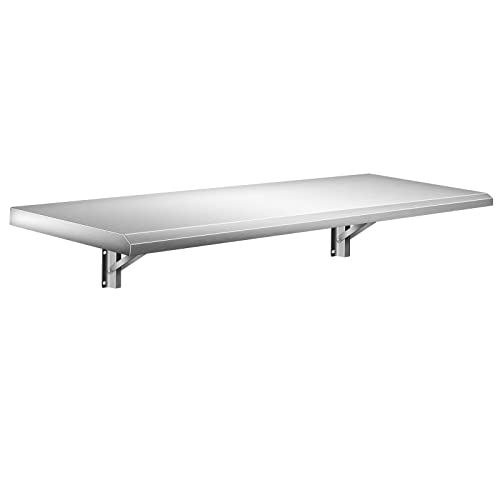 KUAFU Stainless Steel Folding Shelf - 70.8" X 11.6" Wall Mount Serving Shelf For Food Trucks, Kitchen, Bar