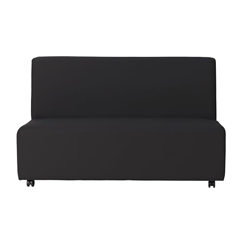 Image of FDP Pro Series Upholstered Armless Mobile Sofa with Locking Casters for Portability Commercial Seating for Hotel Lobby, Office, Restaurant, Waiting Room, Home - Black