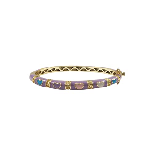 Ivy and Max Gold Finish Lavender Enamel Multi Hearts Girls Bangle Bracelet (50 mm: Age 6-13 Years)
