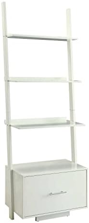 Convenience Concepts American Heritage 4 shelves Ladder Bookcase with File Drawer, White
