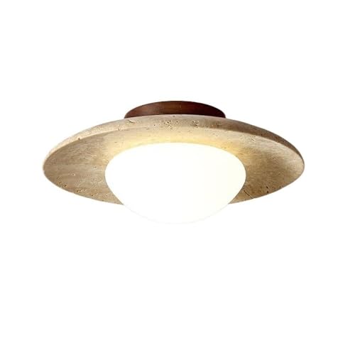 COSRUB Lámpara de techo de travertino amarillo, lámpara de techo japonesa semiempotrada, redonda, de madera, for dormitorio, cocina y pasillo.