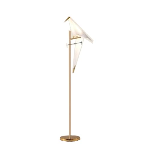 Lámpara de Pie con Pájaro LED dorada con interruptor de pie para salón