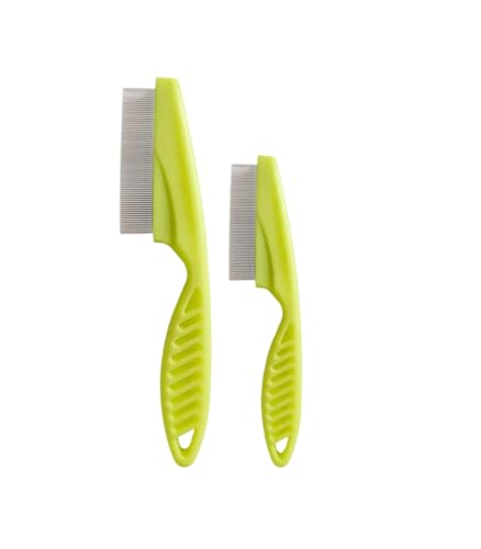 2 Pcs New Multifunctional Pet Grooming Comb, Flea & Lice Fine Tooth Comb for Dogs Cats, Tear Stains Removal Brush for Small Puppies Dogs, Ideal for All Coat Types (Green)