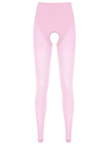 CHICTRY Womens 30 Denier Thigh High Silky Sheer Hollow Out Tights Footless Tights Leggings Stockings Type A Pink One Size
