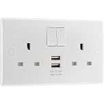 BG Electrical 12W Double Switched Power Wall Plug Socket with Two Type A USB Charging Ports, Round Edge, Nexus 800 Series, White Moulded, 13A, 822UAA12