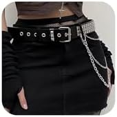 QWALIT Punk Belt with Chain for Women - Rave Leather Chain Belt - Goth Accessories