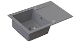 HOMEVELLO Lavello MIXA Vasca Singola Lavello In Granito 73x44x19,8cm Grigio, Lavello Da Cucina Di Alta Qualità Con Sifone, Scolapiatti, Facile Da Pulire, Resistente Ai Graffi, Design Moderno